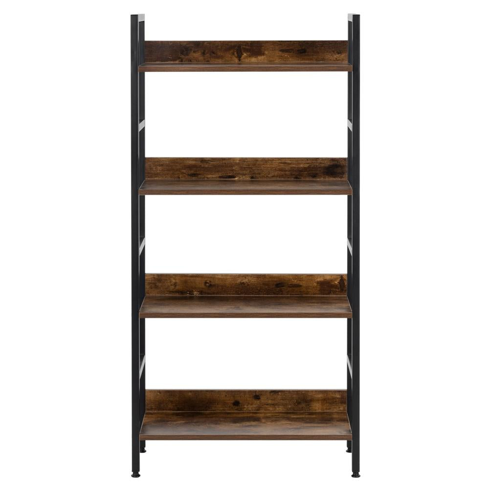 Etajera cu 4 polite din MDF si cadru metalic, stil industrial, 60x28x124.5 cm, maro inchis si negru