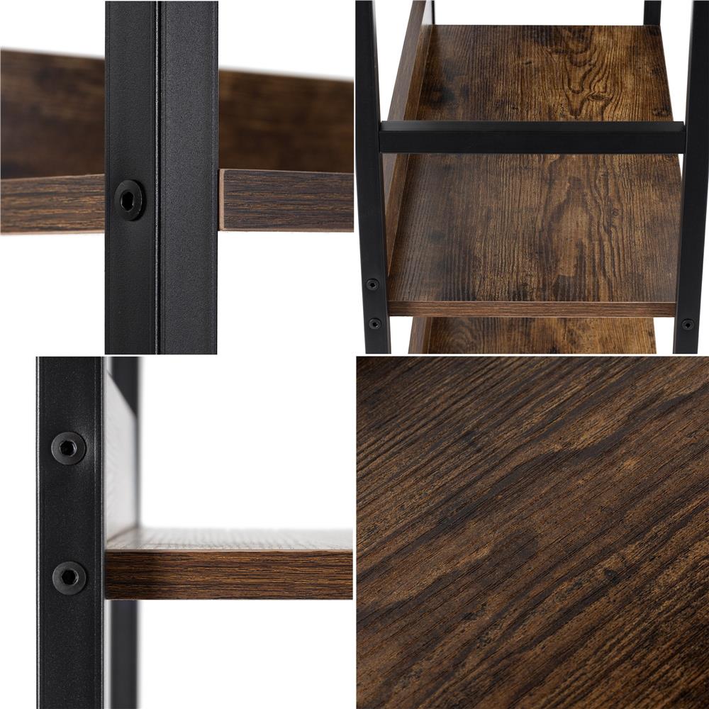 Etajera cu 4 polite din MDF si cadru metalic, stil industrial, 60x28x124.5 cm, maro inchis si negru