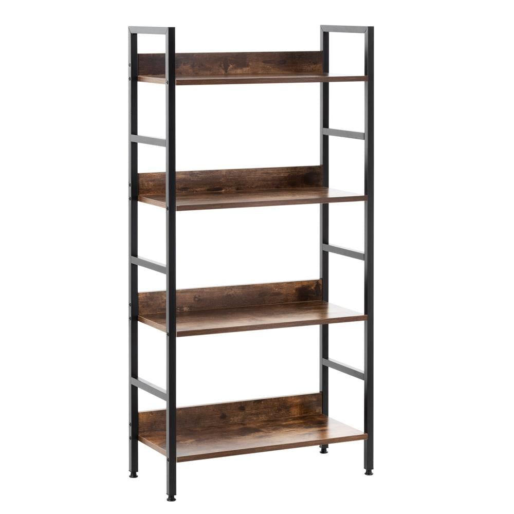 Etajera cu 4 polite din MDF si cadru metalic, stil industrial, 60x28x124.5 cm, maro inchis si negru