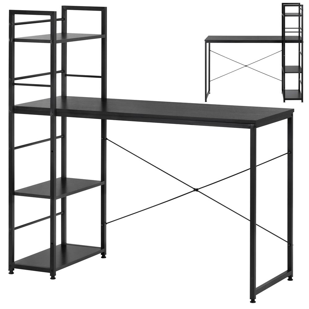 Birou cu blat MDF si rafturi laterale, cadru metalic, 120x48x122 cm, negru