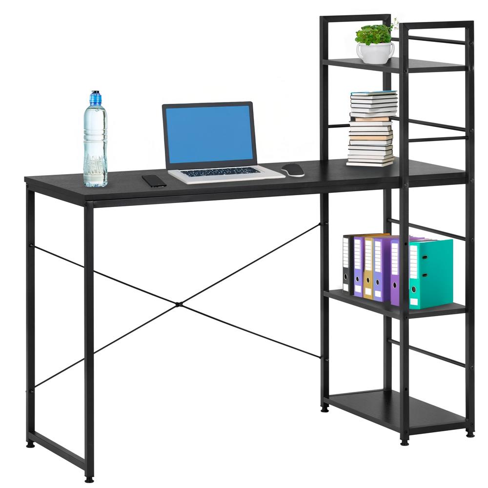 Birou cu blat MDF si rafturi laterale, cadru metalic, 120x48x122 cm, negru