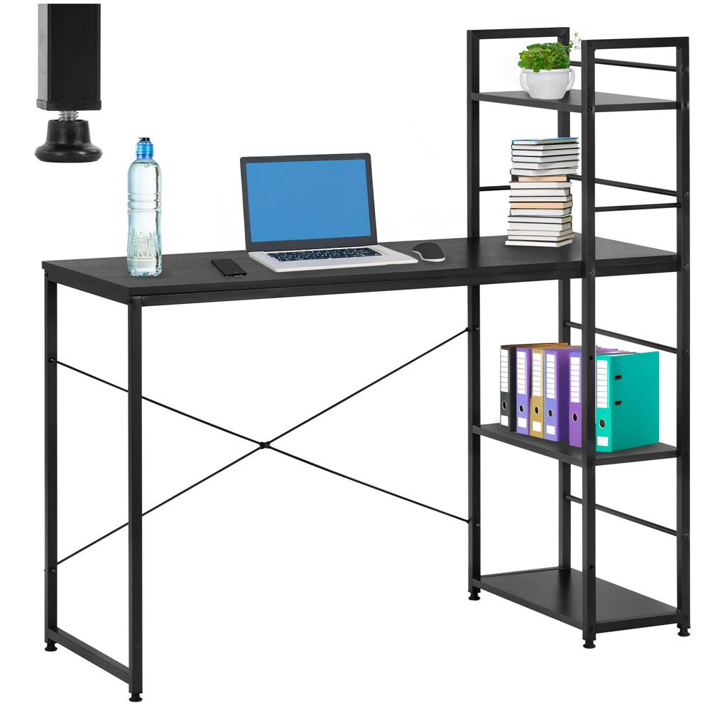 Birou cu blat MDF si rafturi laterale, cadru metalic, 120x48x122 cm, negru