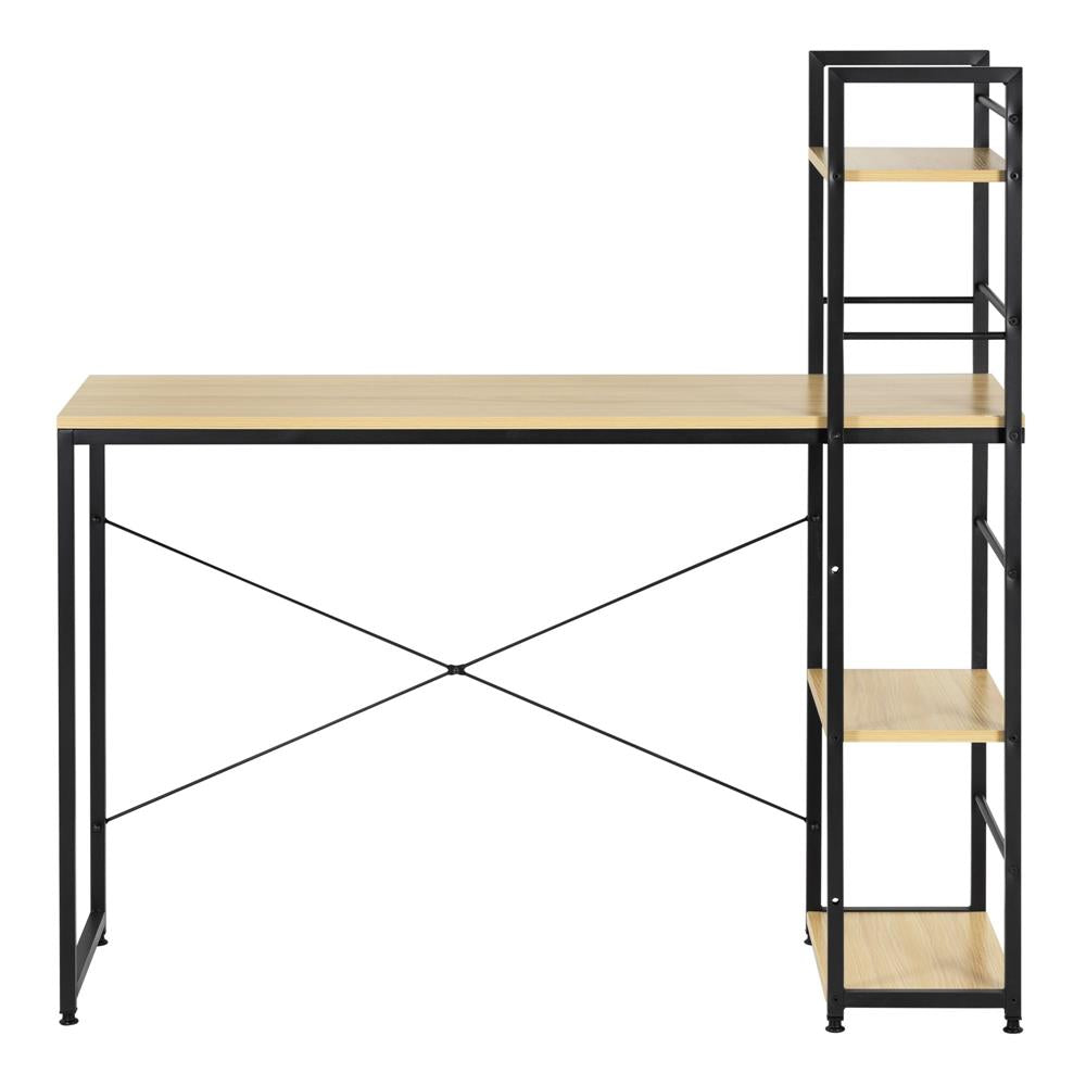 Birou cu blat MDF si rafturi laterale, cadru metalic, 120x48x122 cm, maro deschis