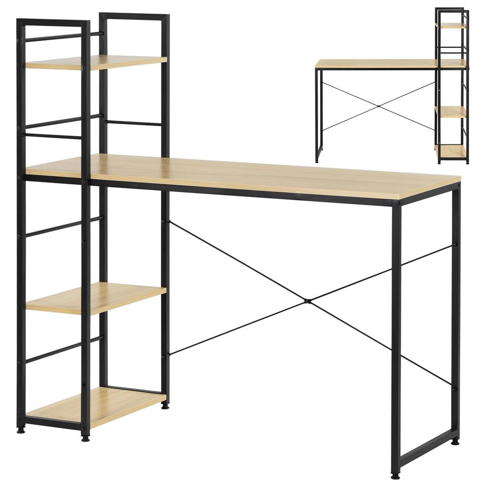 Birou cu blat MDF si rafturi laterale, cadru metalic, 120x48x122 cm, maro deschis