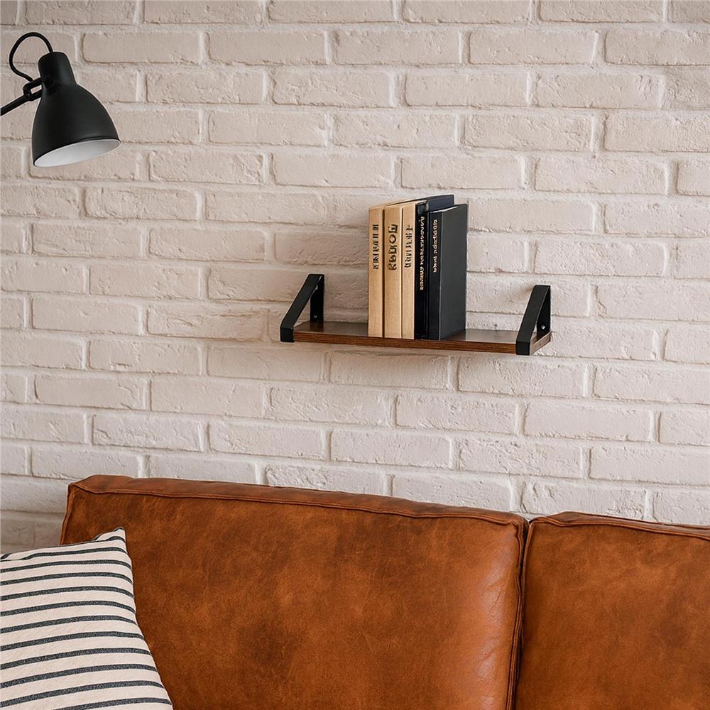 Set 3 rafturi de perete din metal si MDF, 30-35-40x12 cm, negru si maro