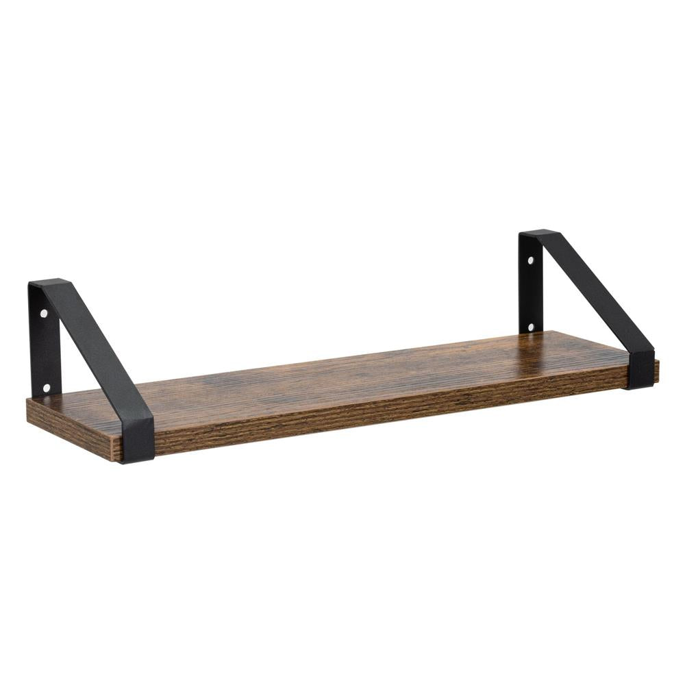 Set 3 rafturi de perete din metal si MDF, 30-35-40x12 cm, negru si maro