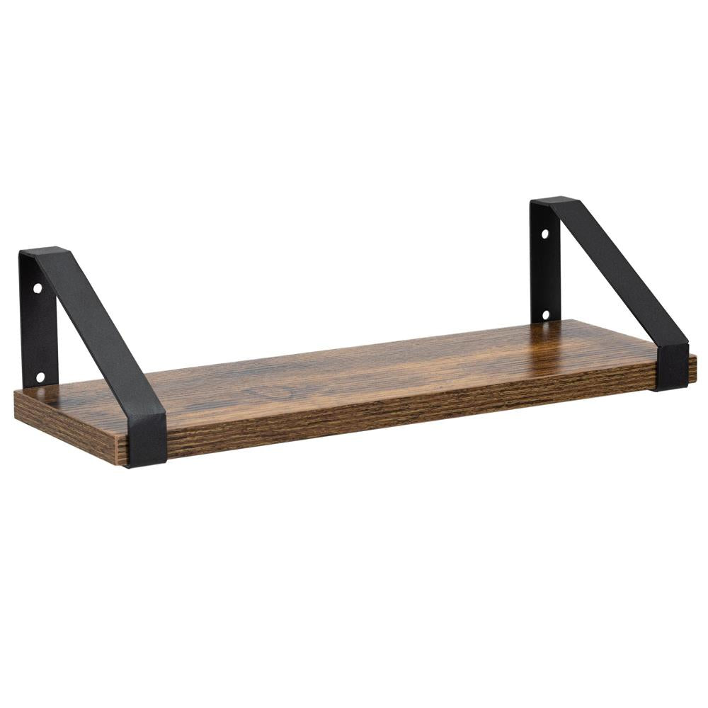 Set 3 rafturi de perete din metal si MDF, 30-35-40x12 cm, negru si maro