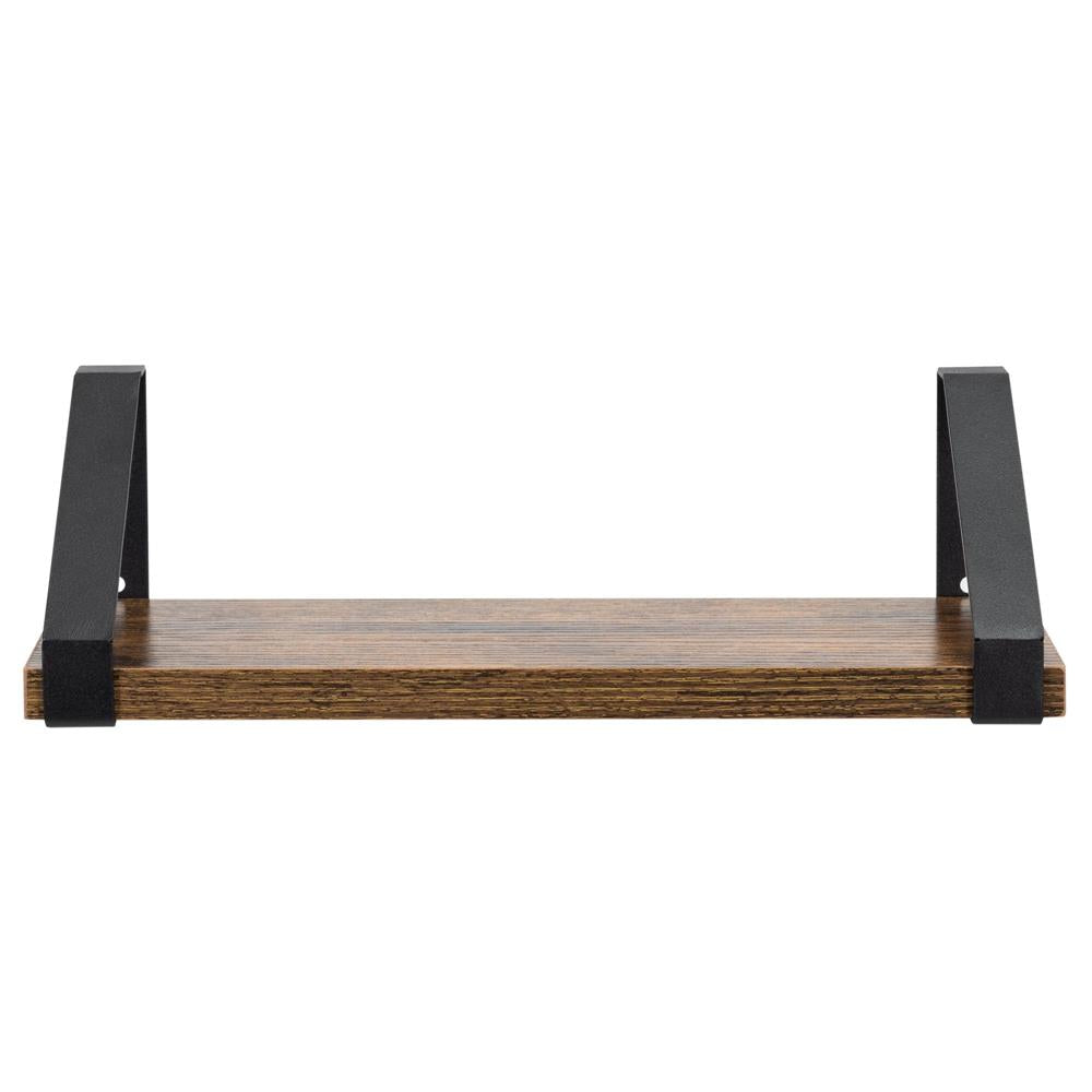 Set 3 rafturi de perete din metal si MDF, 30-35-40x12 cm, negru si maro