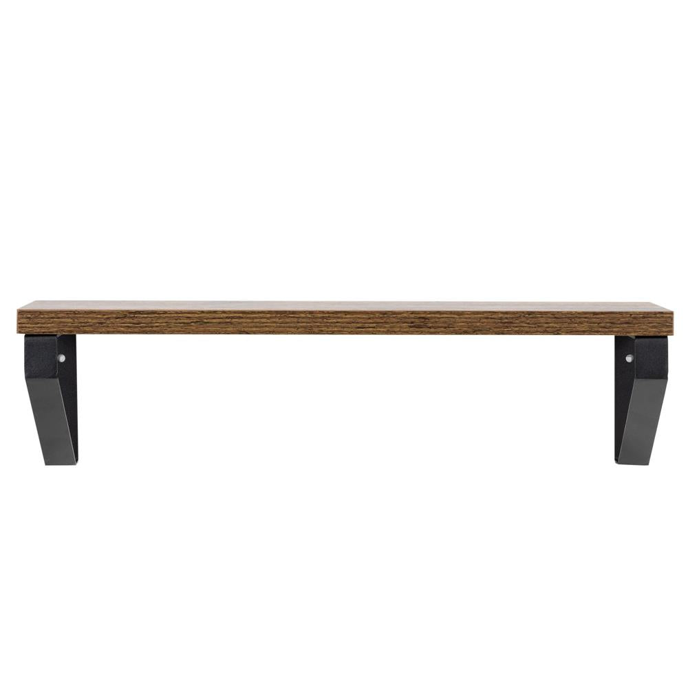 Set 3 rafturi de perete din metal si MDF, 30-35-40x12 cm, negru si maro