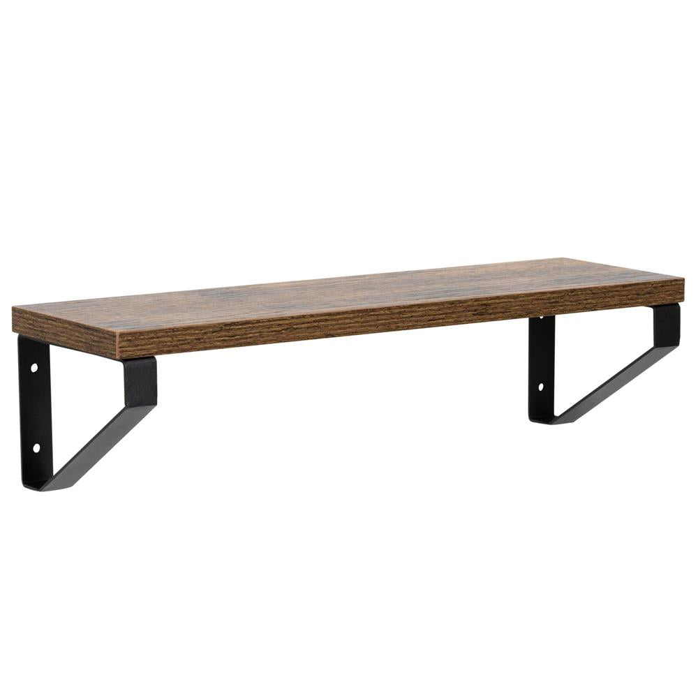 Set 3 rafturi de perete din metal si MDF, 30-35-40x12 cm, negru si maro