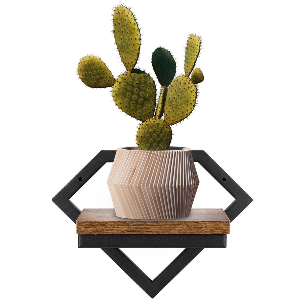 Suport de perete pentru flori, metal si MDF, 25,5x19 cm, negru/maro