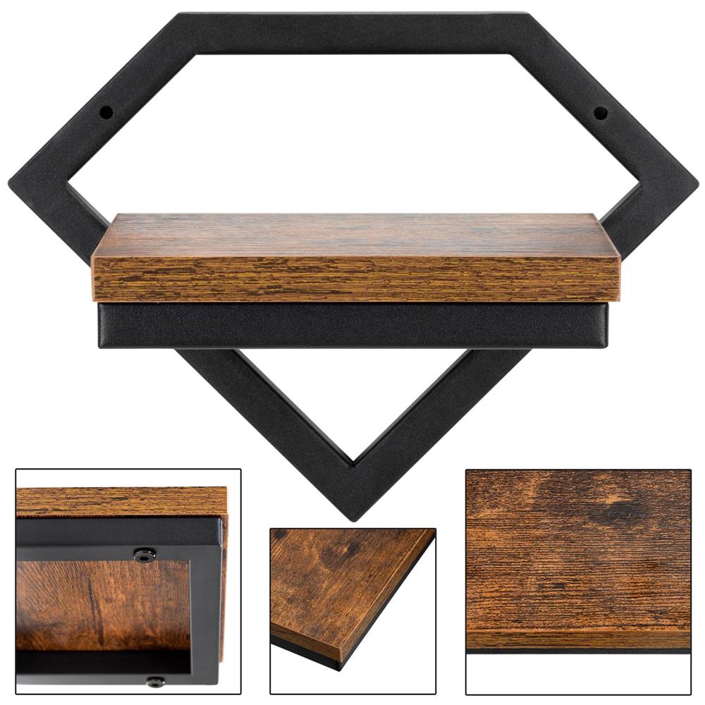 Suport de perete pentru flori, metal si MDF, 25,5x19 cm, negru/maro