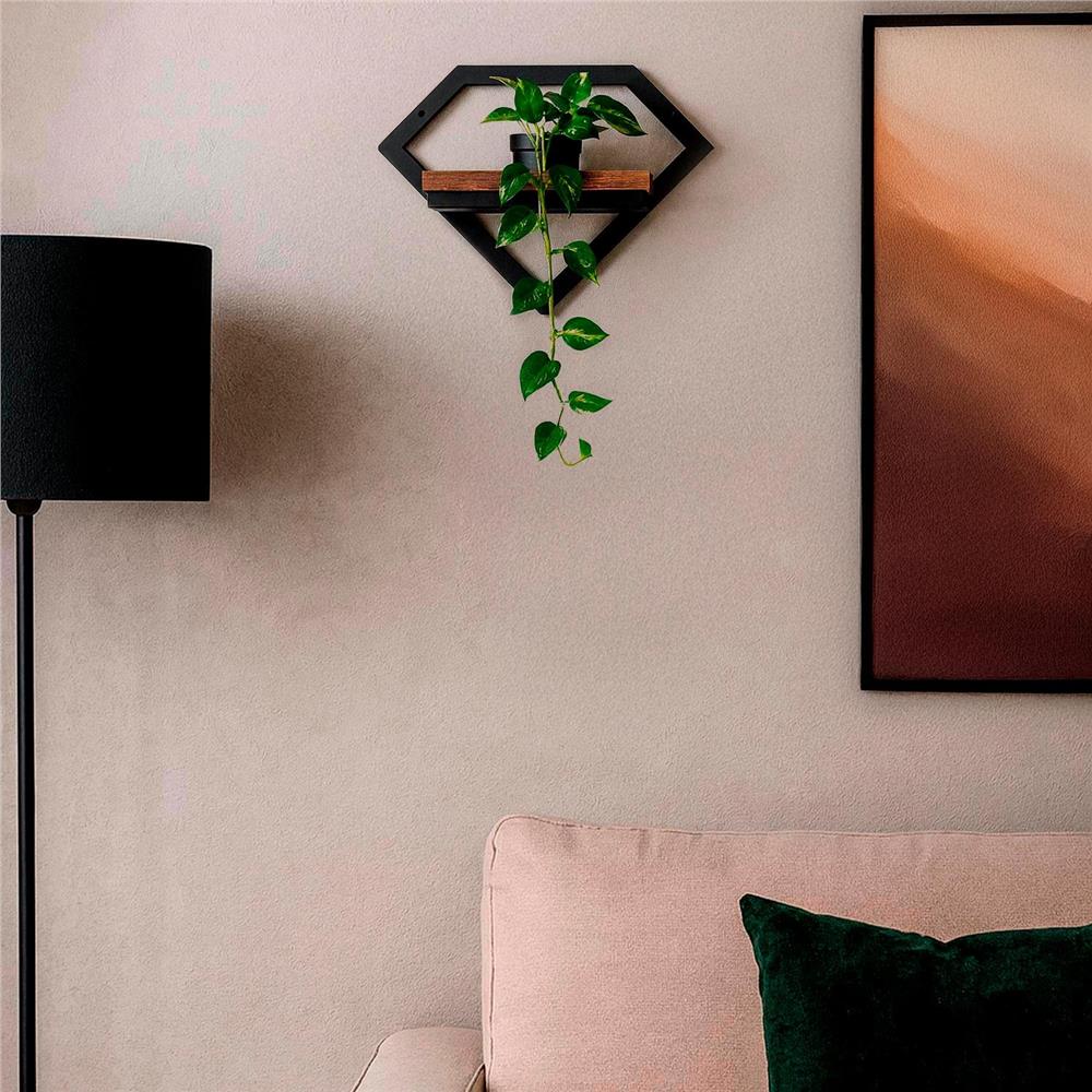 Suport de perete pentru flori, metal si MDF, 25,5x19 cm, negru/maro