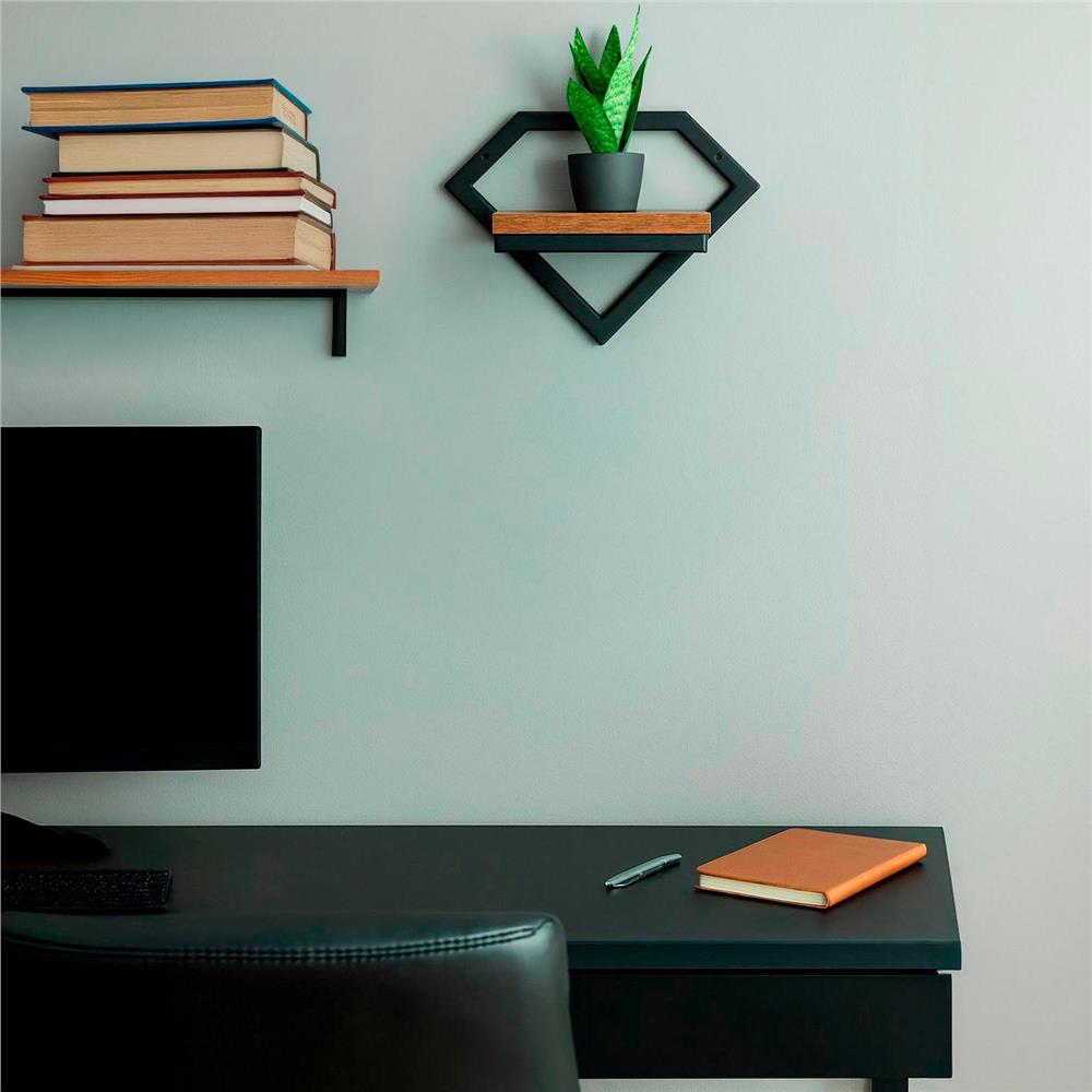 Suport de perete pentru flori, metal si MDF, 25,5x19 cm, negru/maro