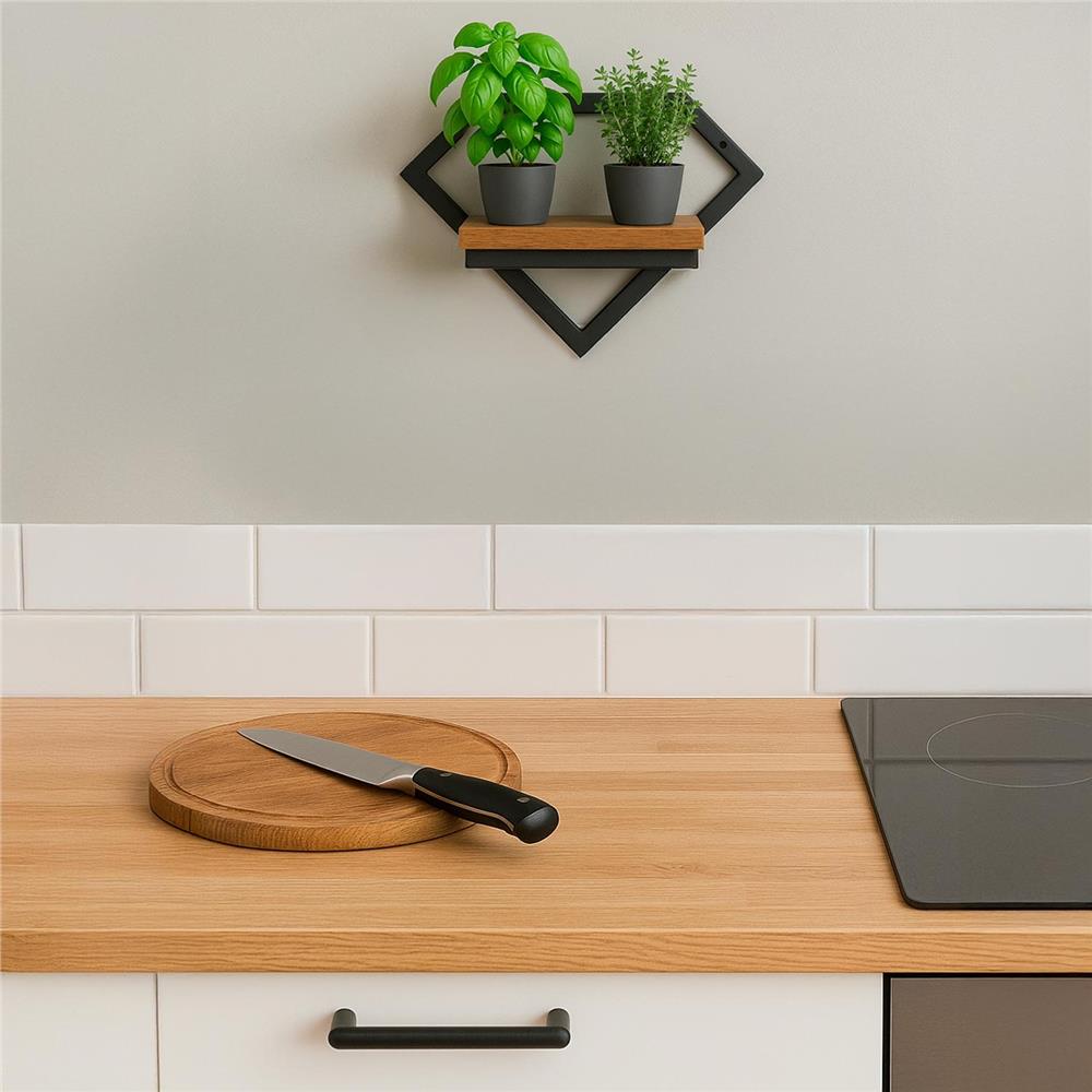 Suport de perete pentru flori, metal si MDF, 25,5x19 cm, negru/maro