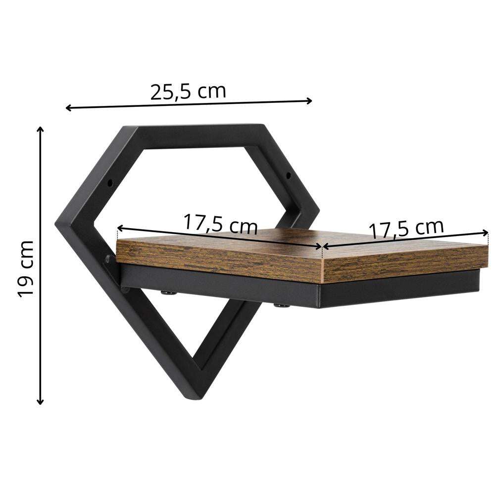 Suport de perete pentru flori, metal si MDF, 25,5x19 cm, negru/maro