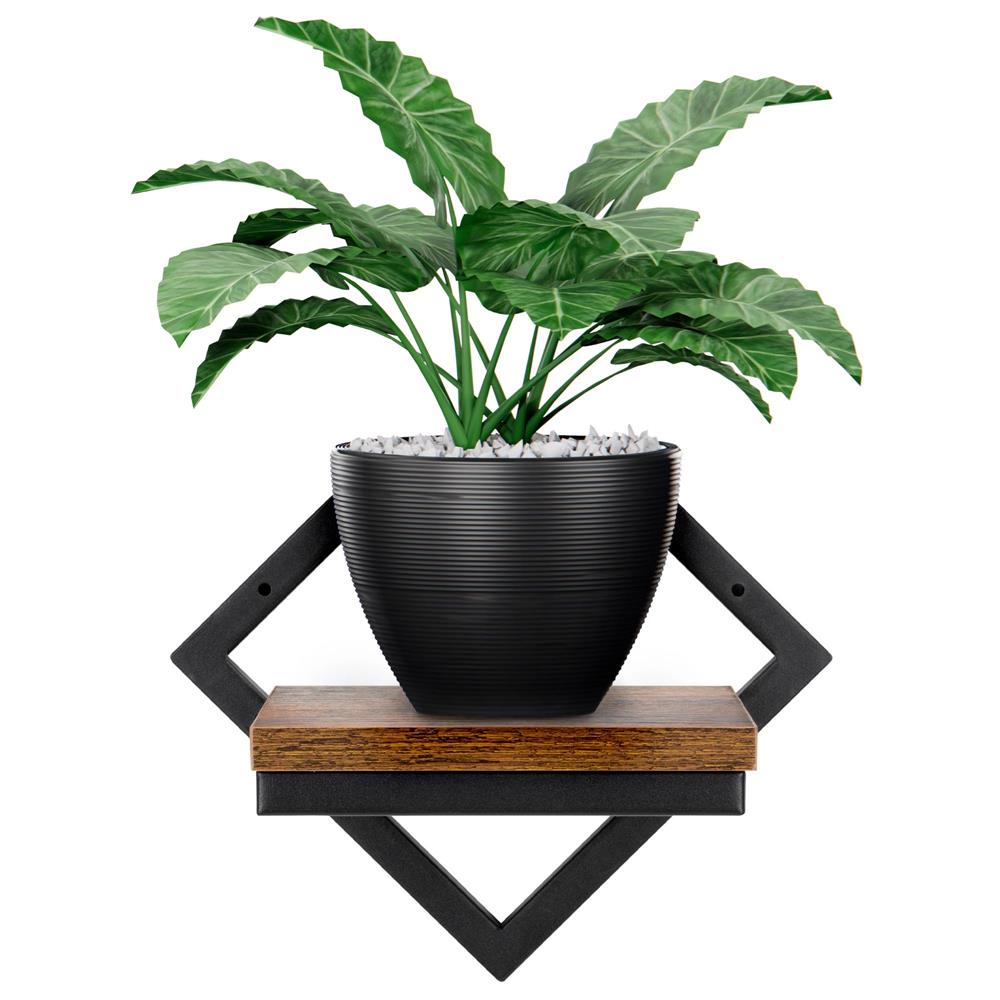 Suport de perete pentru flori, metal si MDF, 25,5x19 cm, negru/maro