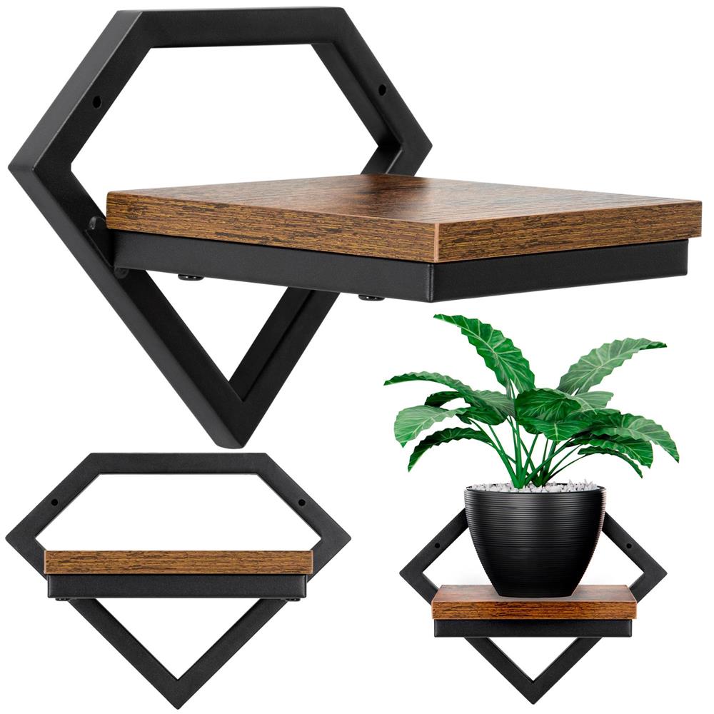Suport de perete pentru flori, metal si MDF, 25,5x19 cm, negru/maro