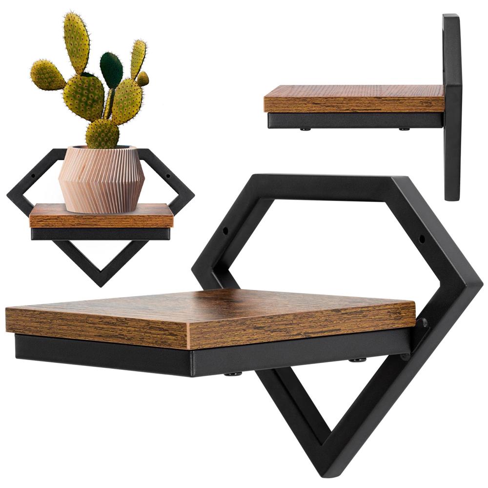 Suport de perete pentru flori, metal si MDF, 25,5x19 cm, negru/maro