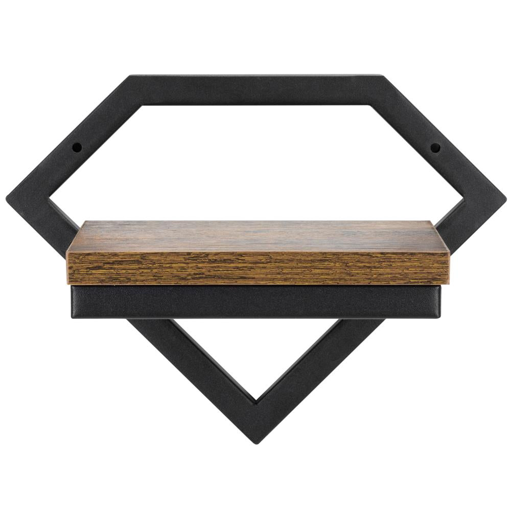Suport de perete pentru flori, metal si MDF, 25,5x19 cm, negru/maro