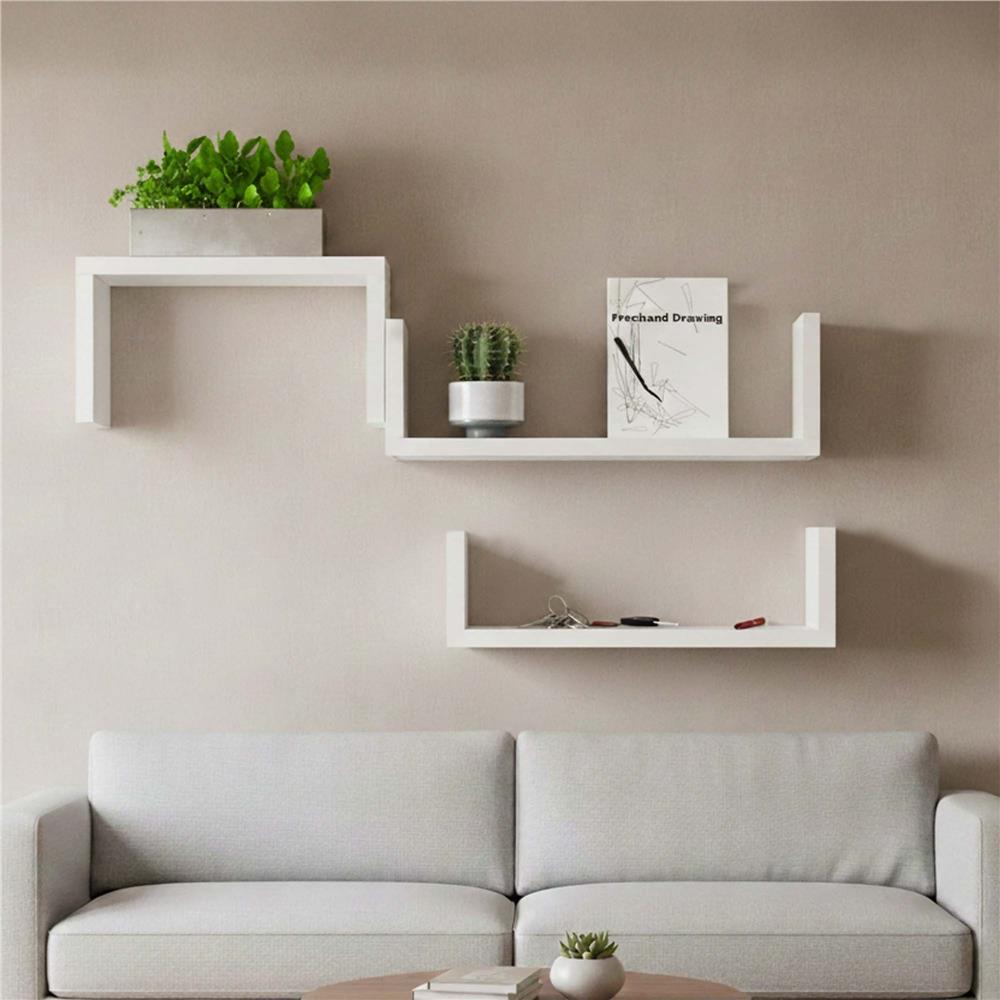 Set 3 rafturi de perete din MDF pentru decor si organizare, 30, 45 si 60 cm, alb