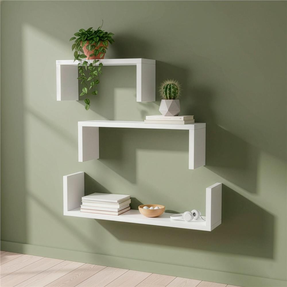 Set 3 rafturi de perete din MDF pentru decor si organizare, 30, 45 si 60 cm, alb