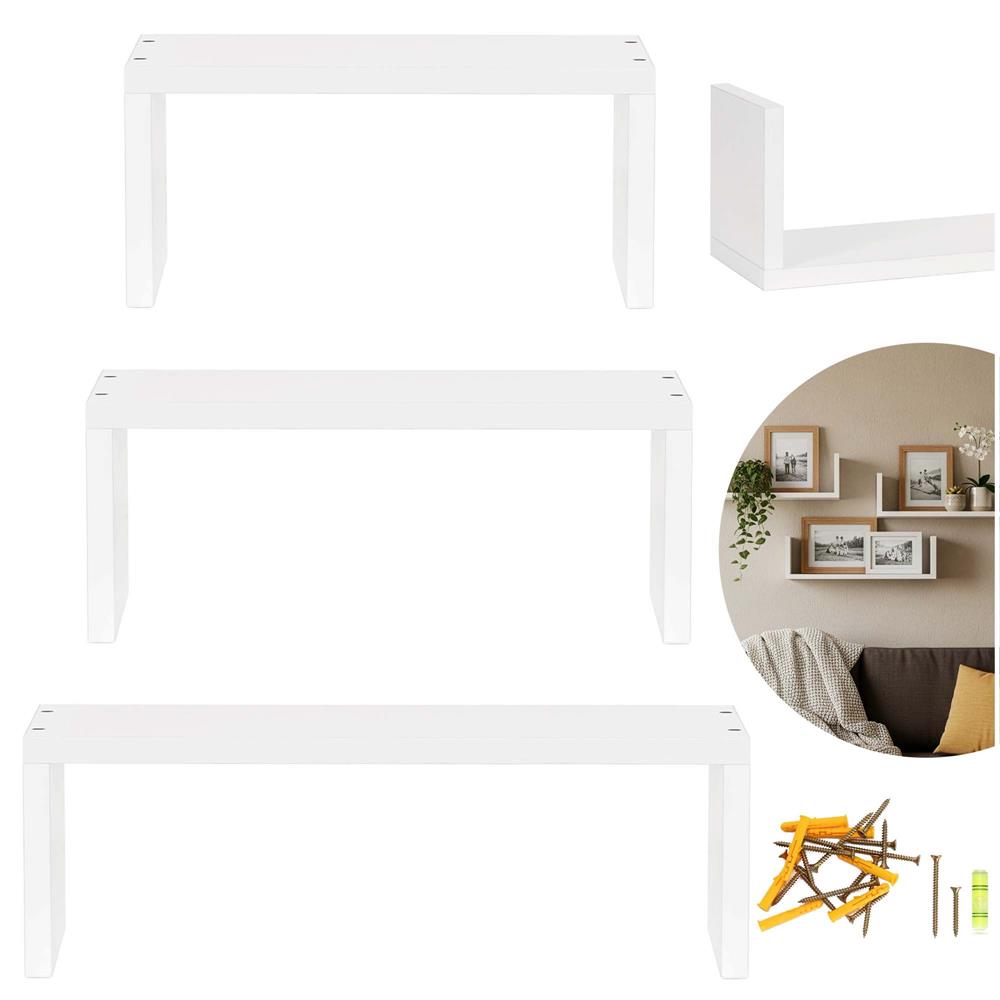 Set 3 rafturi de perete din MDF pentru decor si organizare, 30, 45 si 60 cm, alb