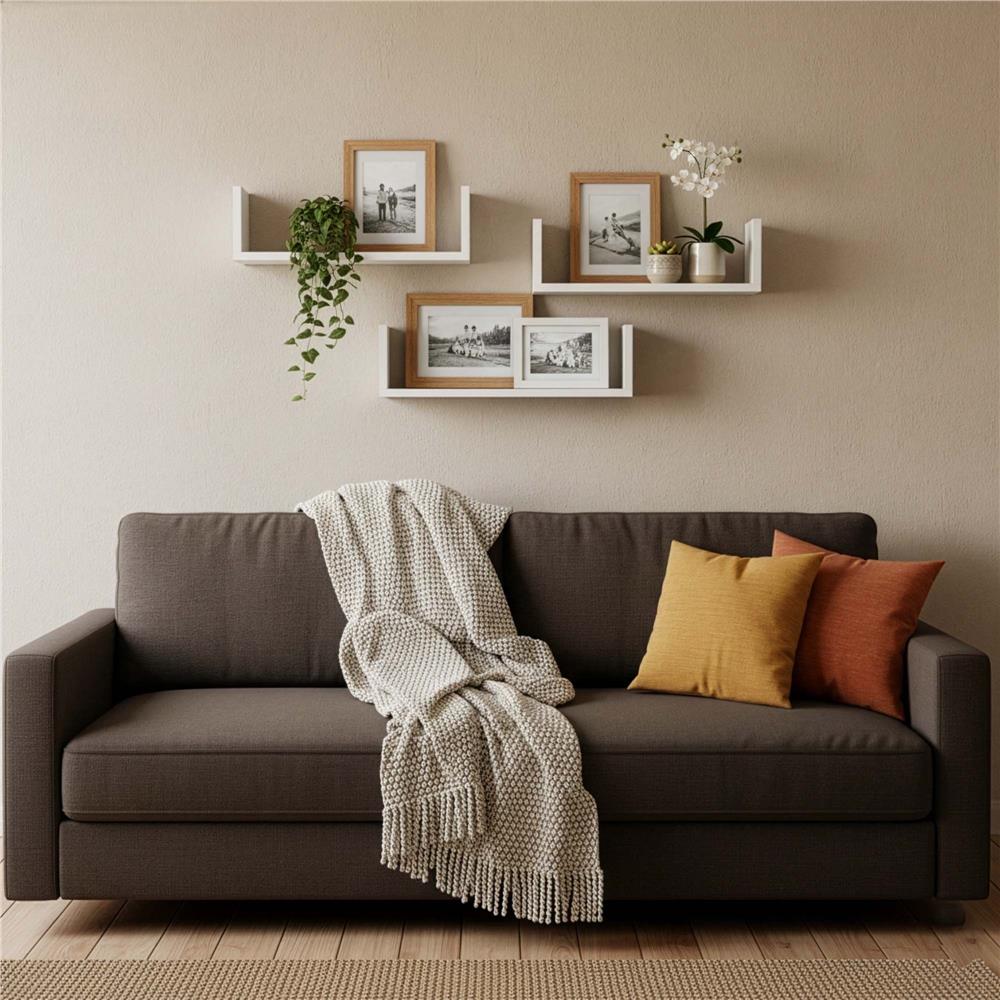 Set 3 rafturi de perete din MDF pentru decor si organizare, 30, 45 si 60 cm, alb
