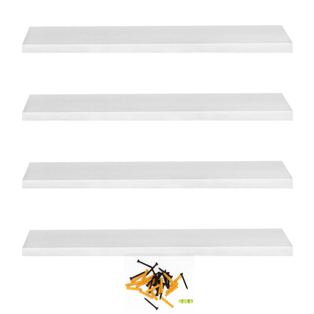 Set 4 rafturi supendate de perete, MDF cu suport metalic ingropat, 40x15 cm, alb