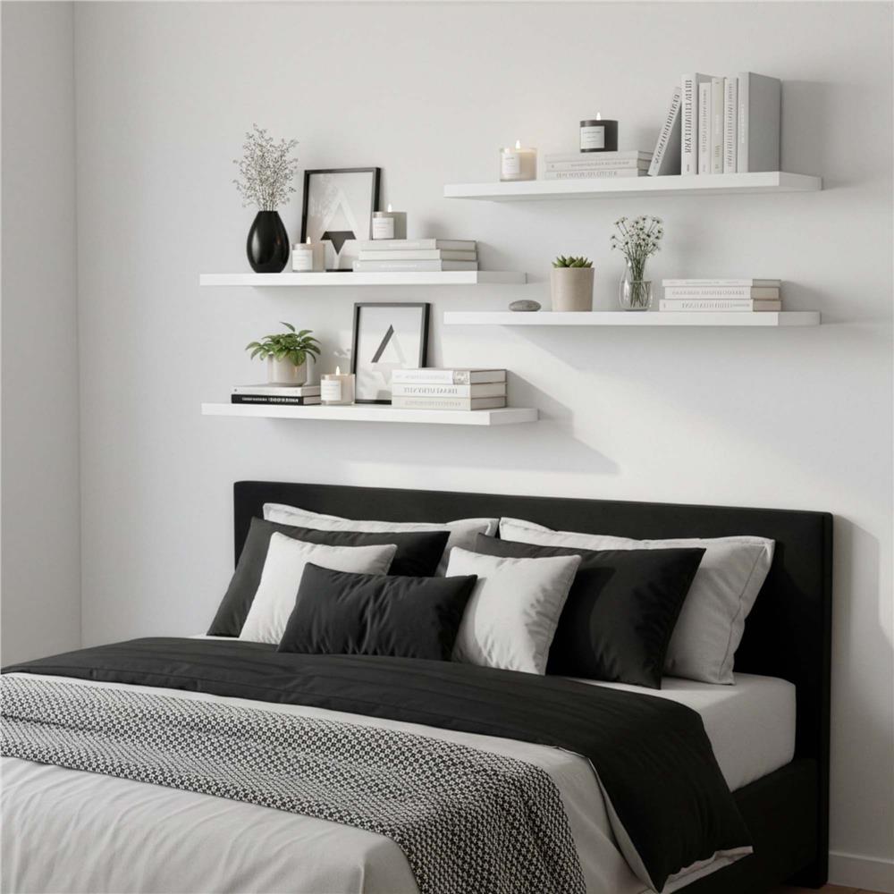 Set 4 rafturi supendate de perete, MDF cu suport metalic ingropat, 40x15 cm, alb