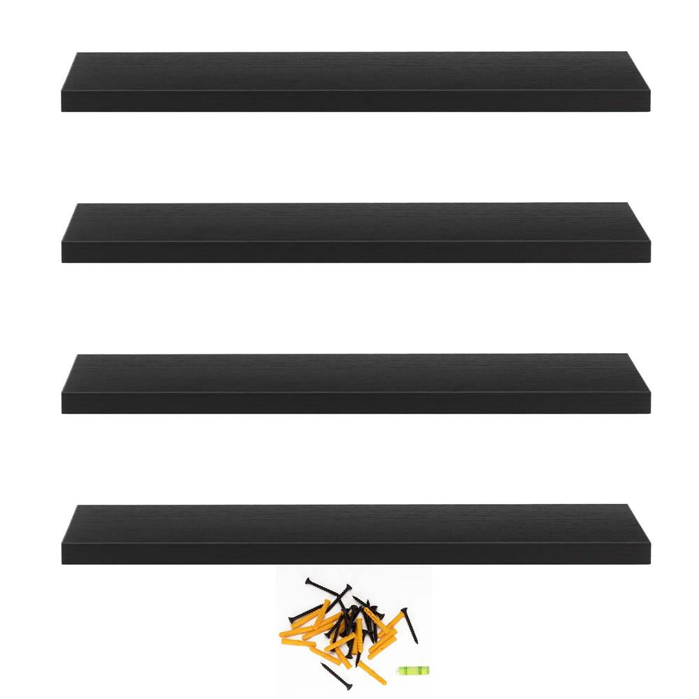 Set 4 rafturi supendate de perete, MDF cu suport metalic ingropat, 40x15 cm, negru
