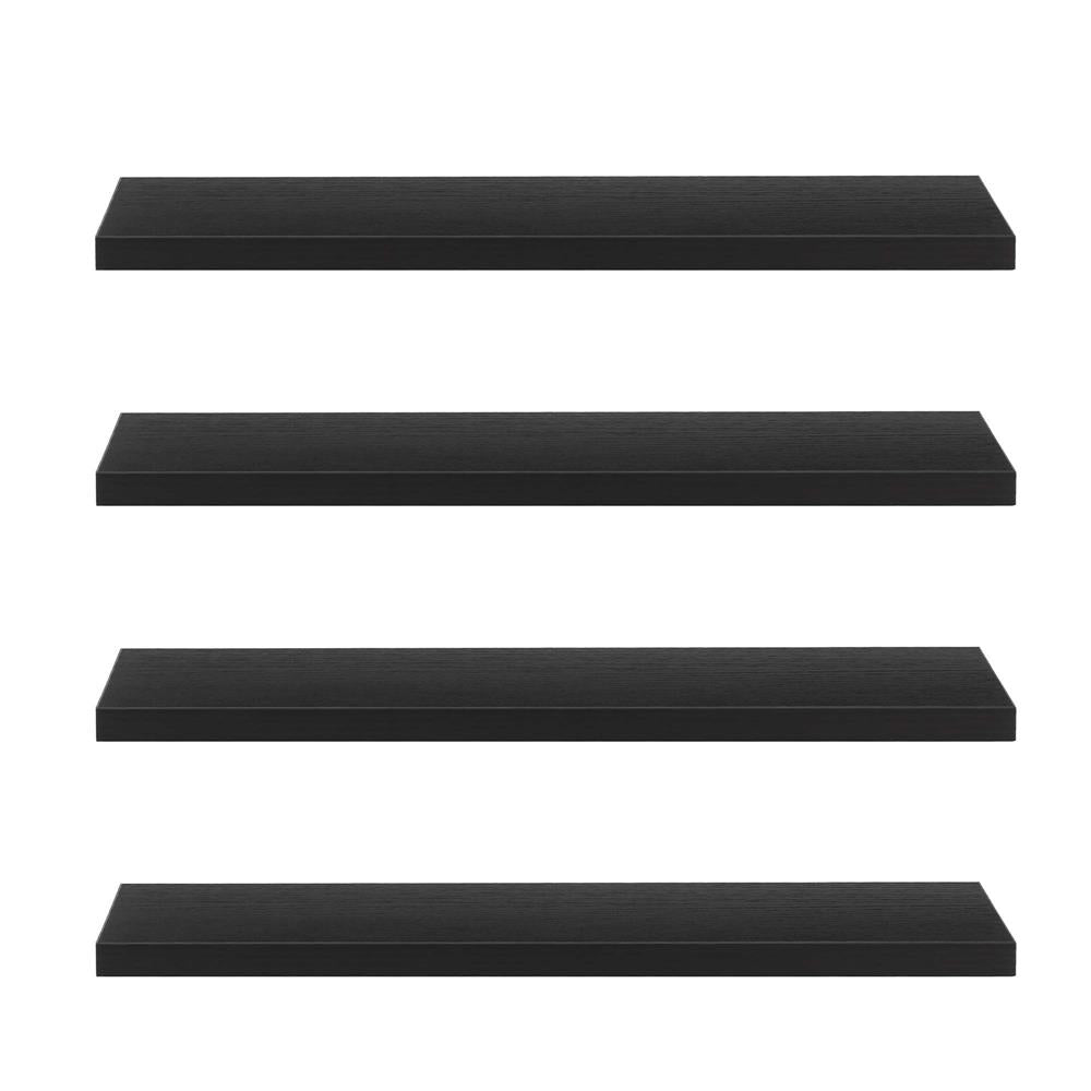 Set 4 rafturi supendate de perete, MDF cu suport metalic ingropat, 40x15 cm, negru
