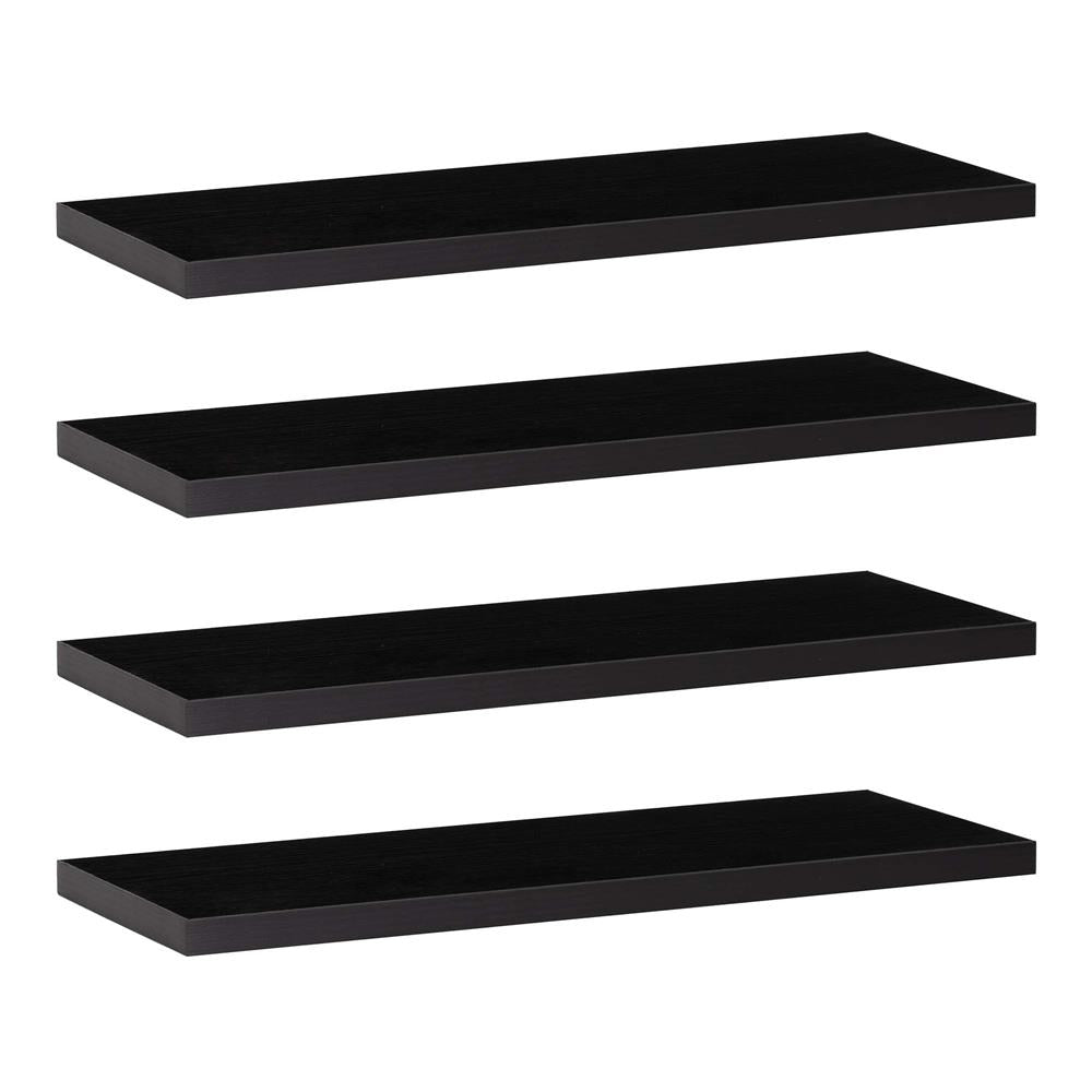 Set 4 rafturi supendate de perete, MDF cu suport metalic ingropat, 40x15 cm, negru