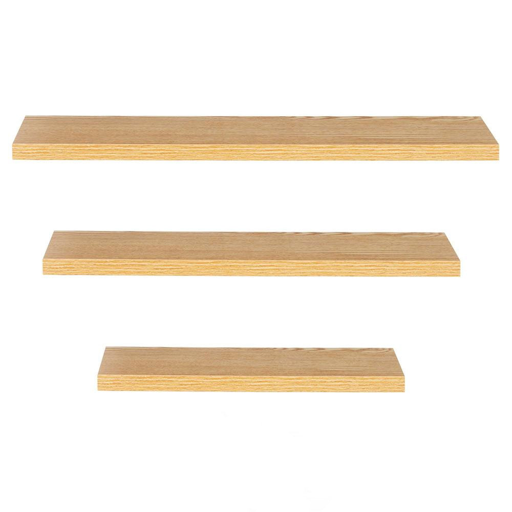 Set 3 rafturi plutitoare decorative de perete, din MDF cu suport metalic, 30, 45 si 60 cm, maro