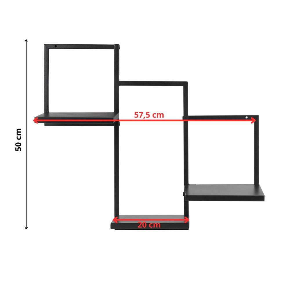 Raft de perete cu 3 polite din MDF si cadru metalic, 58x21x50 cm, negru