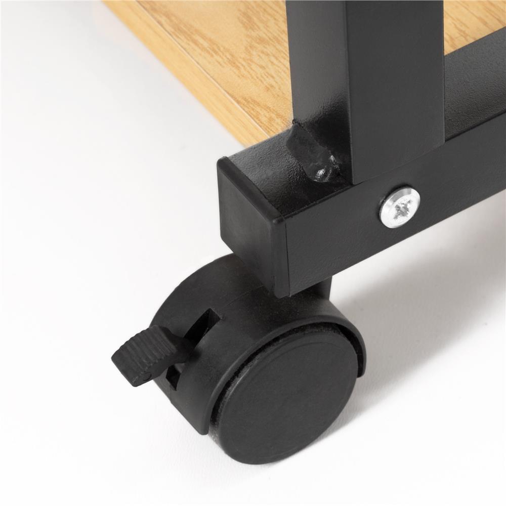 Birou reglabil pe inaltime cu rafturi si roti, blat din lemn si structura metalica, 80x40x76-86 cm, maro natur