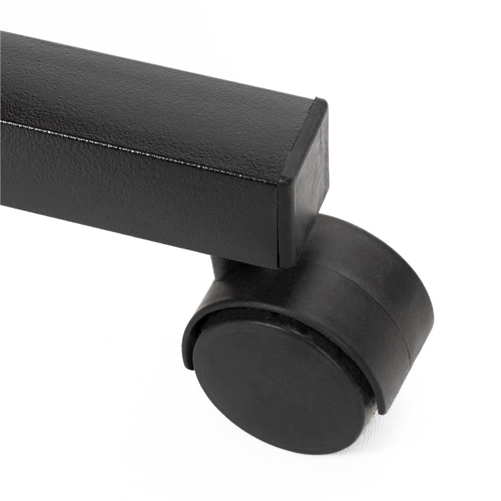 Birou reglabil pe inaltime cu rafturi si roti, blat din lemn si structura metalica, 80x40x76-86 cm, maro inchis