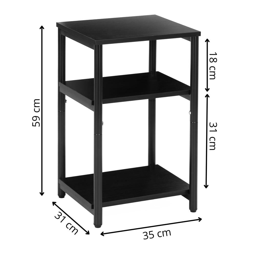 Noptiera cu 3 rafturi din PAL si cadru metalic, 35x31x59 cm, negru