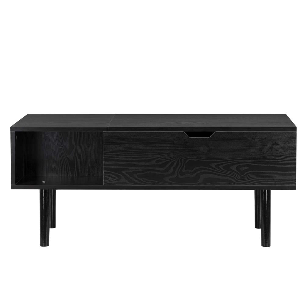 Masuta de cafea cu blat rabatabil si spatiu de depozitare, cadru metalic si PAL, 100x50x43 cm, negru