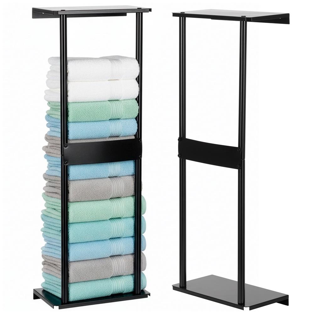 Raft metalic pentru prosoape, structura cu finisaj mat, accesorii montaj incluse, 31x15x77 cm, negru