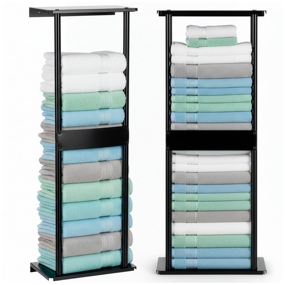 Raft metalic pentru prosoape, structura cu finisaj mat, accesorii montaj incluse, 31x15x77 cm, negru