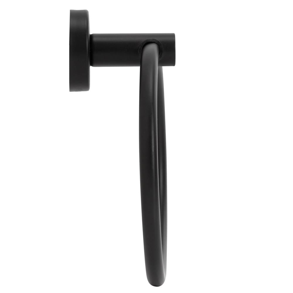 Suport metalic tip inel pentru prosop, inox cu finisaj mat, diametru 17 cm, accesorii montaj incluse, negru