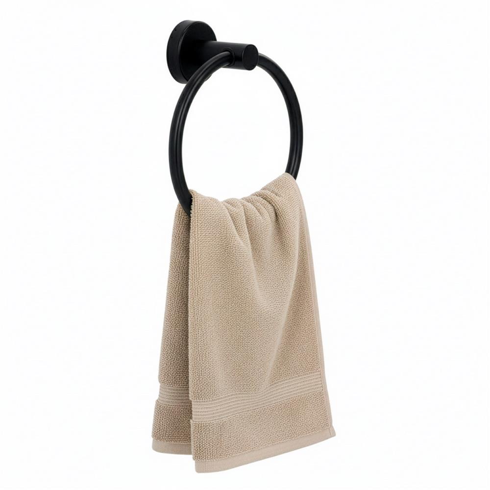 Suport metalic tip inel pentru prosop, inox cu finisaj mat, diametru 17 cm, accesorii montaj incluse, negru