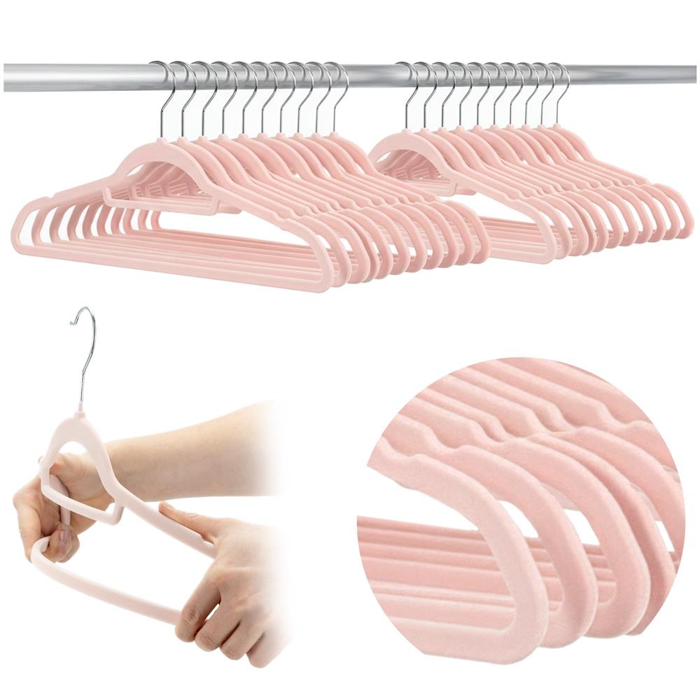 Set de 20 de umerase pentru haine, din velur, cu carlig rotativ, 45x23 cm, roz