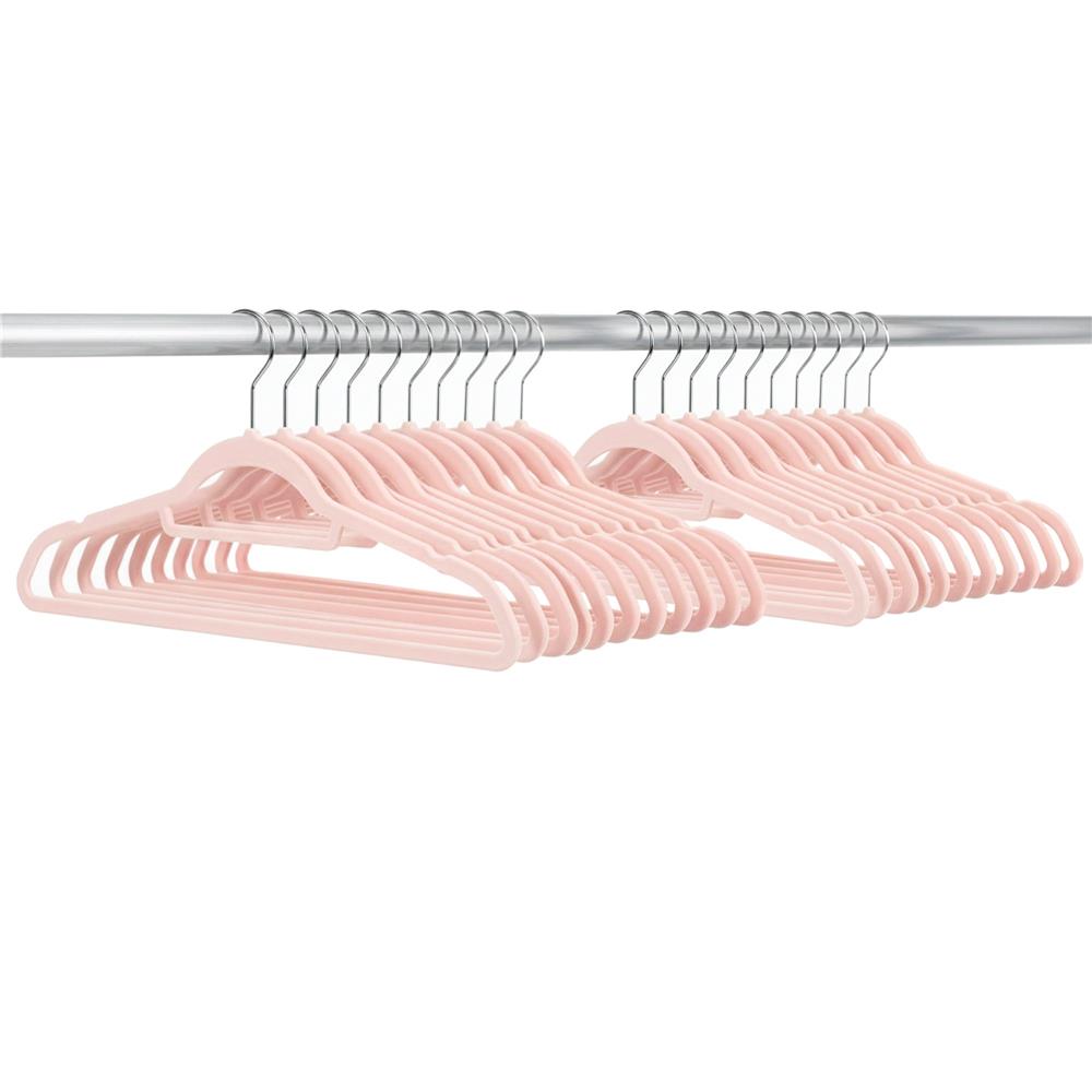 Set de 20 de umerase pentru haine, din velur, cu carlig rotativ, 45x23 cm, roz