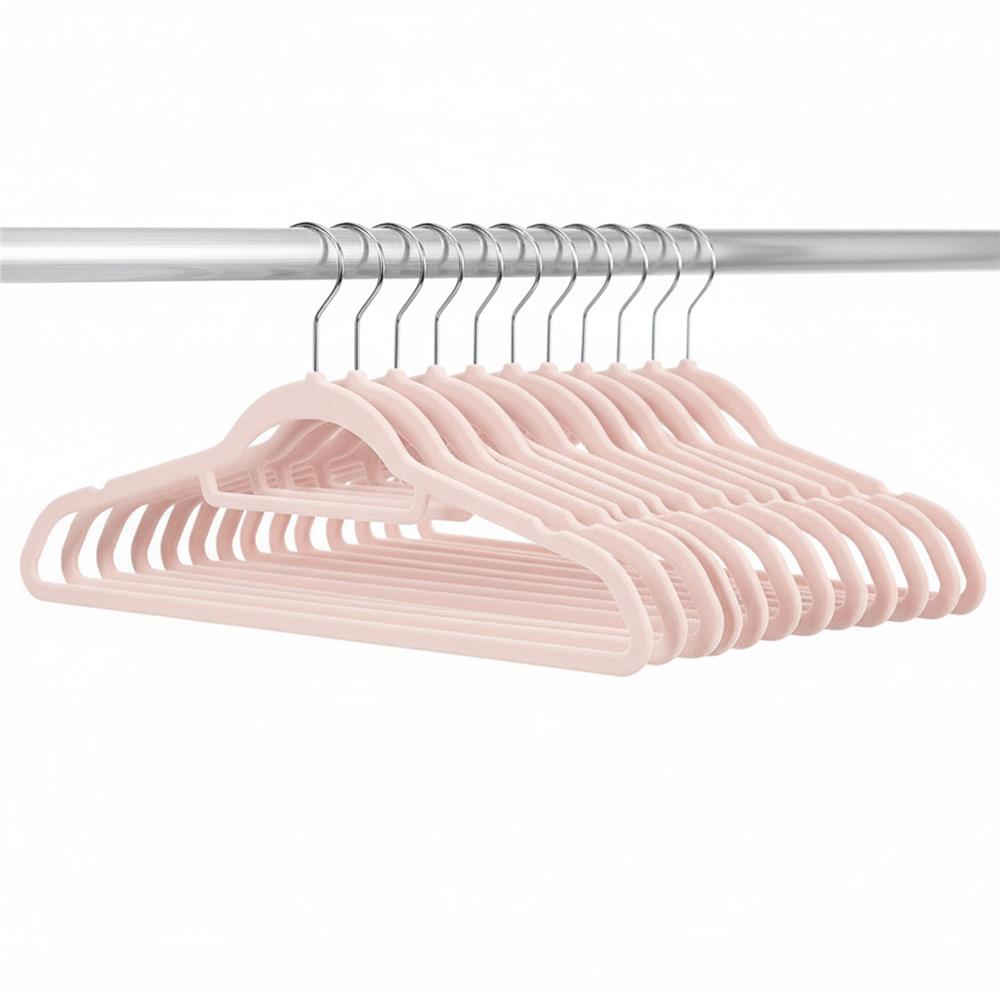 Set de 20 de umerase pentru haine, din velur, cu carlig rotativ, 45x23 cm, roz