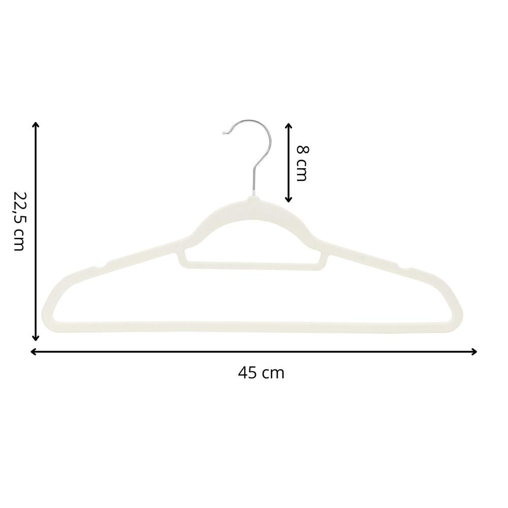 Set de 20 de umerase pentru haine, din velur, cu carlig rotativ, 45x23 cm, ecru