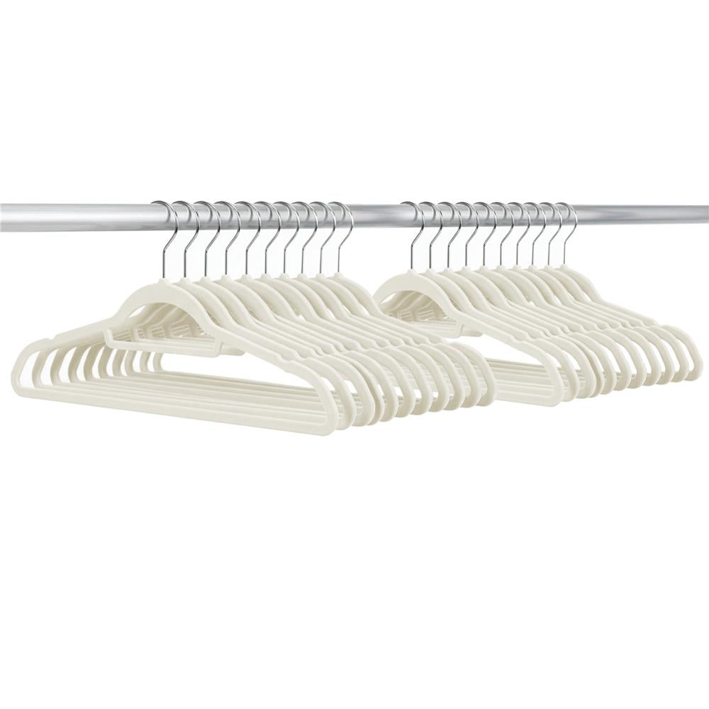 Set de 20 de umerase pentru haine, din velur, cu carlig rotativ, 45x23 cm, ecru