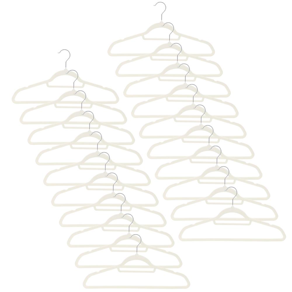 Set de 20 de umerase pentru haine, din velur, cu carlig rotativ, 45x23 cm, ecru