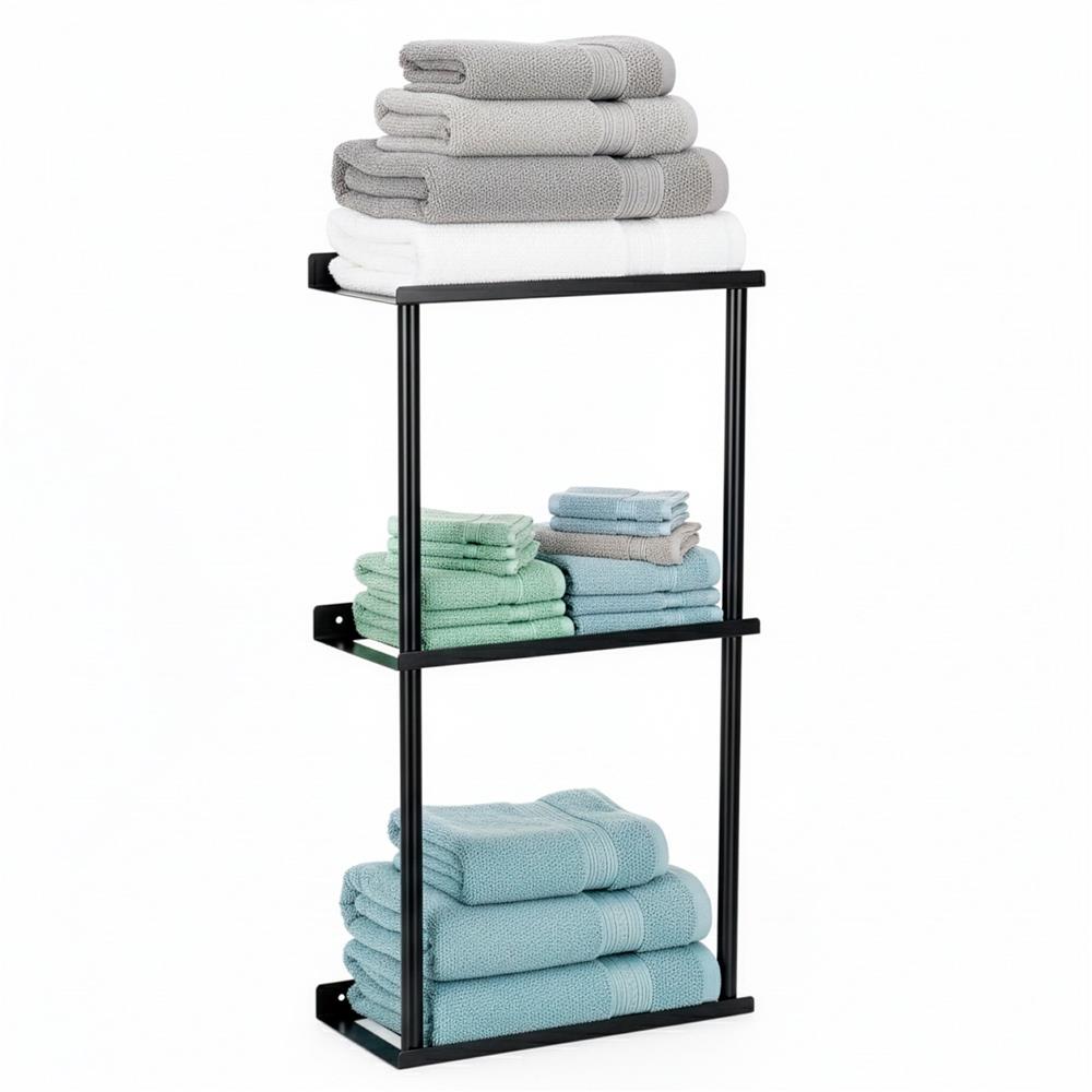 Raft metalic pentru prosoape, structura cu finisaj mat, accesorii montaj incluse, 25x16x76 cm, negru